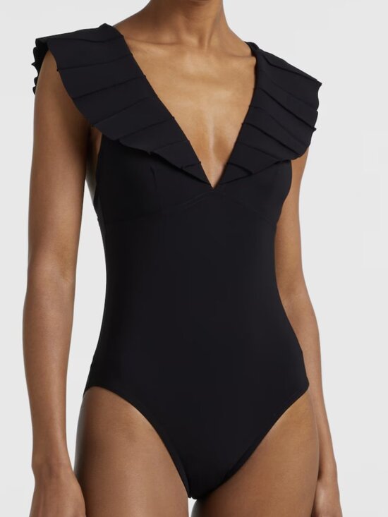 Karla Colletto Other - NWT Karla Colletto Alora Ruffle V Neck One Piece Swimsuit Black 10